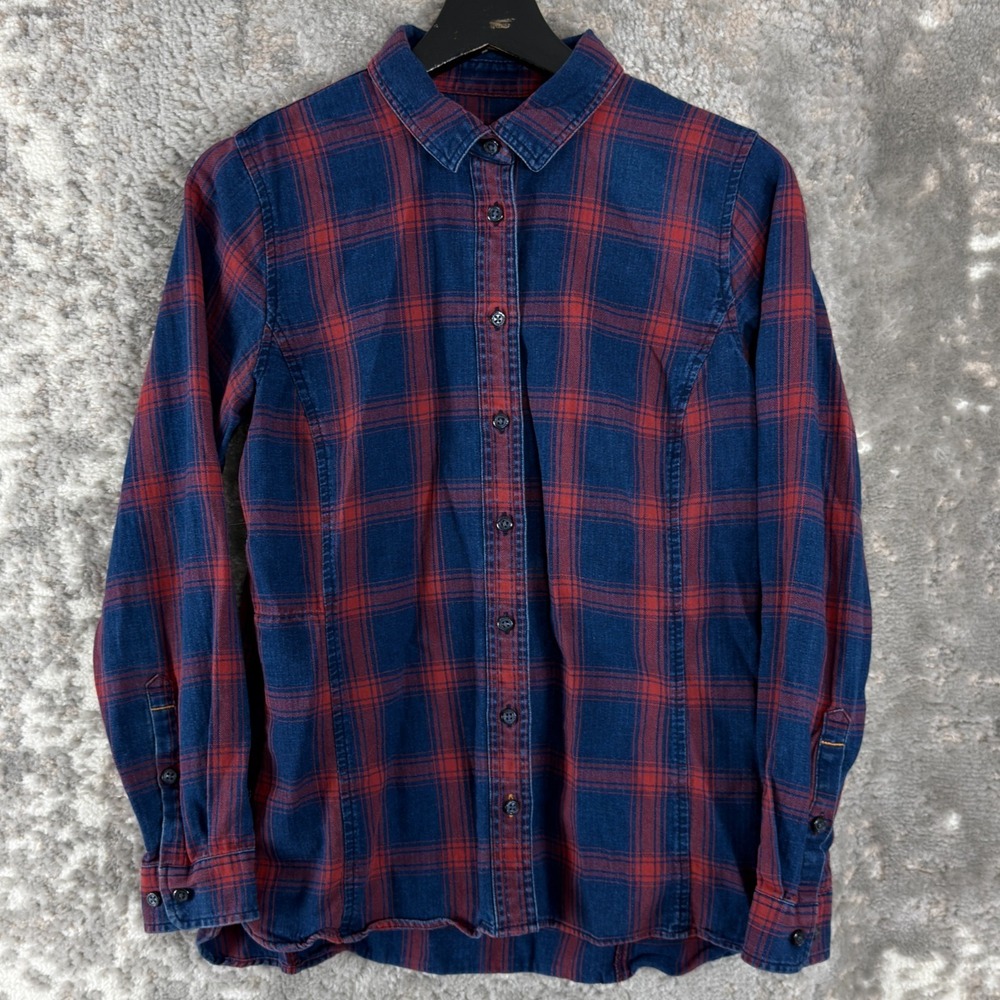 Orvis Size XS Plaid Casual Button Top Blue Red Long Sleeve Collar